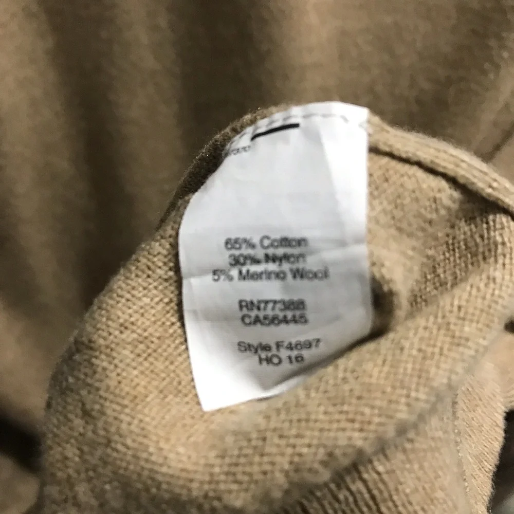 J Crew Factory V Neck Cotton Nylon 5% Merino Wool‎ Blend Sweater Men's XL Camel